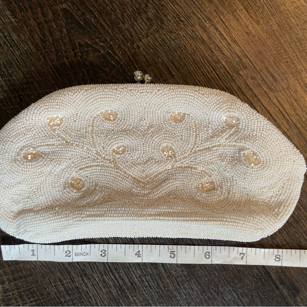 Vintage Bags By Debbie Beaded Purse Evening Bag Snap Clutch Ivory Japan
